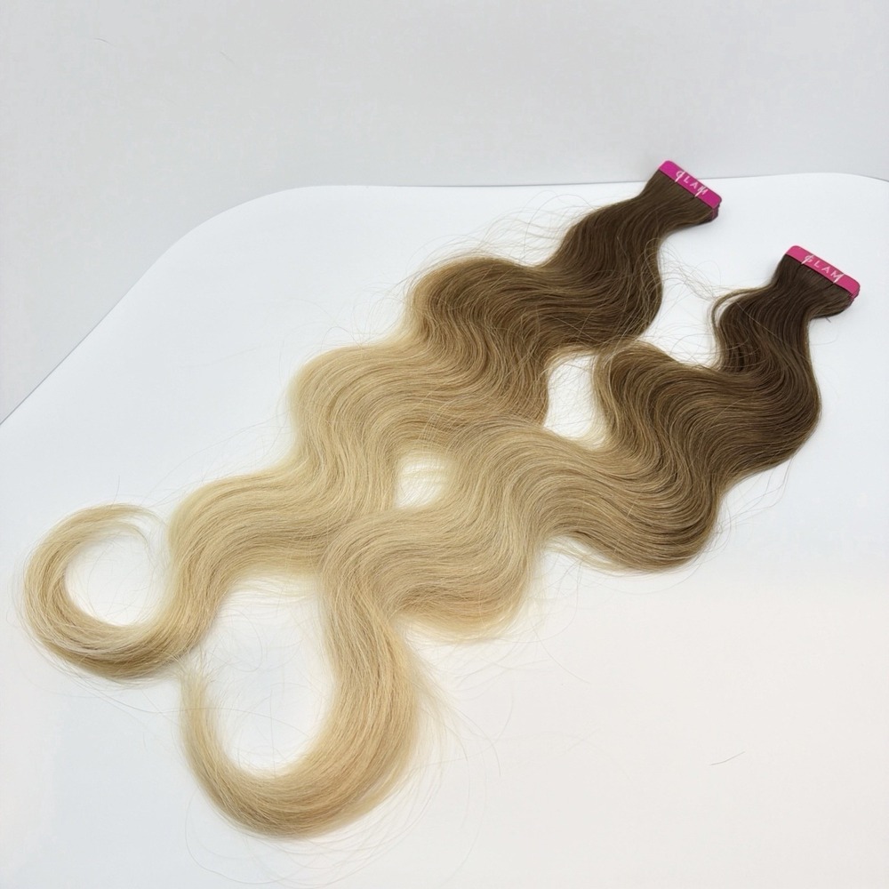 2x Glam Seamless 20" Body Wave Tape in Hair Extensions Golden Brown Golden Blon